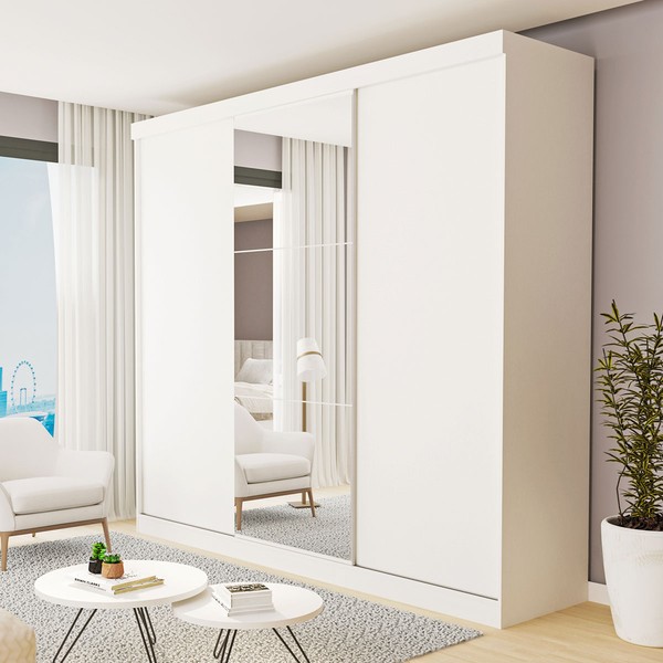 Guarda-Roupa Casal Barcelona 3 Portas de Correr 4 Gavetas Branco - Minastex