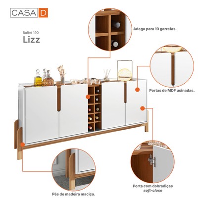 Balcão Buffet Lizz 4 Portas com Adega Branco/Cedro 050520 - Casa D