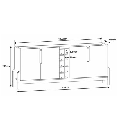 Balcão Buffet Lizz 4 Portas com Adega Branco/Cedro 050520 - Casa D