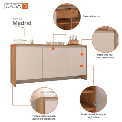 Balcão Buffet Madrid 3 Portas 1 Gaveta Cedro/Off White - Casa D