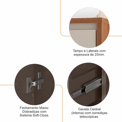 Balcão Buffet Madrid 3 Portas 1 Gaveta Cedro/Off White - Casa D