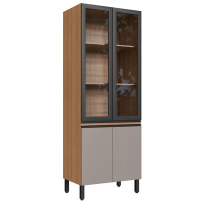 Paneleiro 4 Portas 3 Prateleiras com Vidro Montana/Fumê/Grafite - Quiditá Móveis