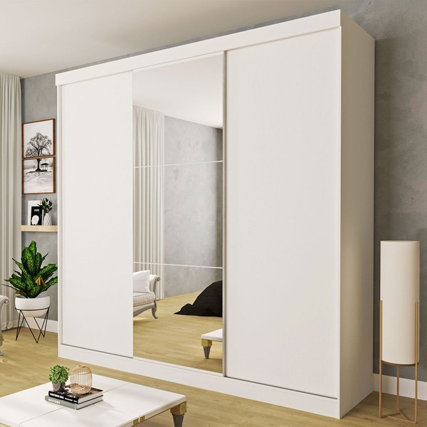 Guarda-Roupa Casal Evidence 3 Portas de Correr 4 Gavetas Branco - Minastex