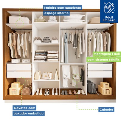 Guarda-Roupa Casal Milano 4 Portas 4 Gavetas Freijó - Minastex