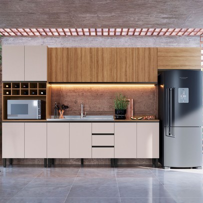 Cozinha Completa Araucária 14 Portas 3 Gavetas Montana/Fumê - Quiditá Móveis