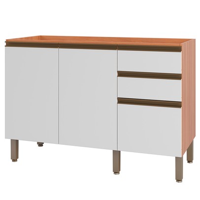 Balcão de Cozinha para Pia Macadâmia 2 Portas 3 Gavetas Freijó/Branco - Telasul