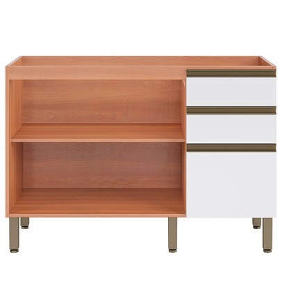 Balcão de Cozinha para Pia Macadâmia 2 Portas 3 Gavetas Freijó/Branco - Telasul