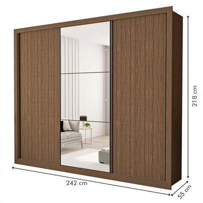 Guarda-Roupa Casal 3 Portas 6 Gavetas Freijó - Minastex