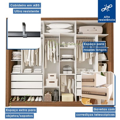 Guarda-Roupa Casal 3 Portas 6 Gavetas Freijó - Minastex