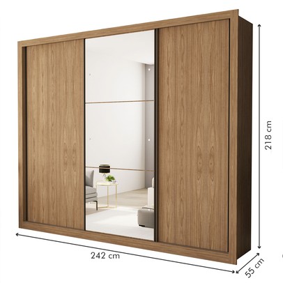 Guarda-Roupa Casal 3 Portas 6 Gavetas Carvalho - Minastex