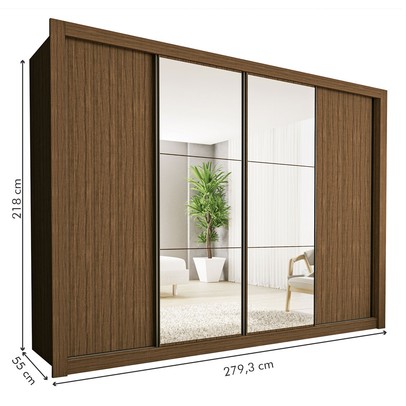 Guarda-Roupa Casal Firenze 4 Portas 4 Gavetas Freijó - Minastex