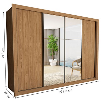 Guarda-Roupa Casal Firenze 4 Portas 4 Gavetas Carvalho - Minastex