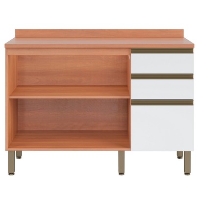 Balcão de Cozinha Macadâmia 2 Portas 3 Gavetas Freijó/Branco - Telasul