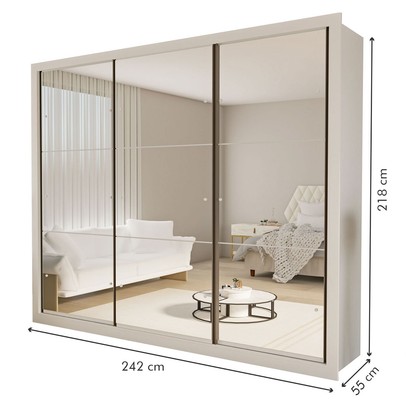 Guarda-Roupa Casal Ravena 3 Portas de Correr Espelhada Branco - Minastex