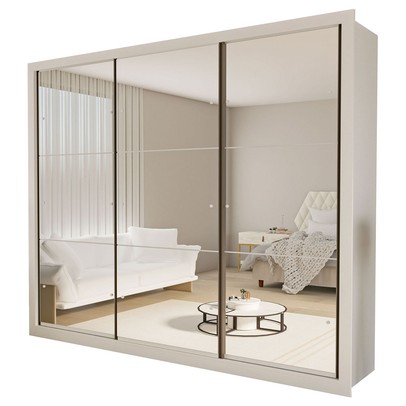 Guarda-Roupa Casal Ravena 3 Portas de Correr Espelhada Branco - Minastex