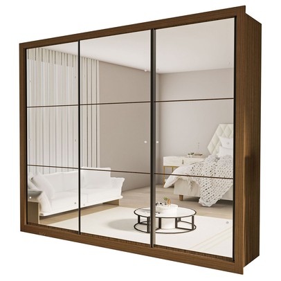 Guarda-Roupa Casal Ravena 3 Portas de Correr Espelhada Freijó - Minastex