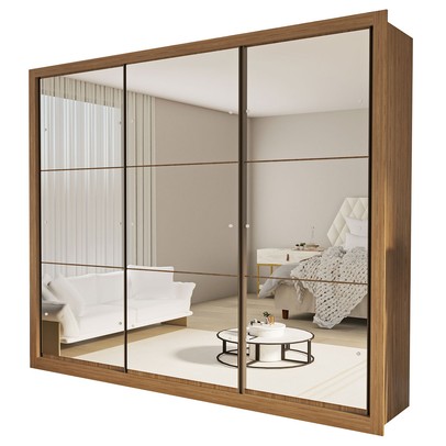 Guarda-Roupa Casal Ravena 3 Portas de Correr Espelhada Carvalho - Minastex