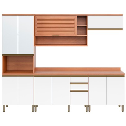 Cozinha Completa Macadâmia 10 Portas 3 Gavetas Freijó/Branco - Telasul