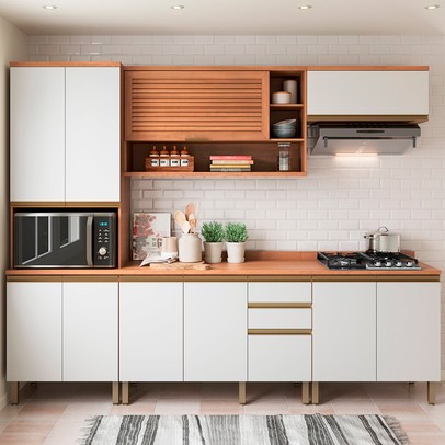 Cozinha Completa Macadâmia 10 Portas 3 Gavetas Freijó/Branco - Telasul