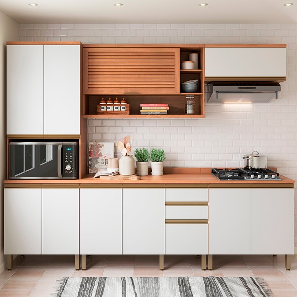 Cozinha Completa Macadâmia 10 Portas 3 Gavetas Freijó/Branco - Telasul