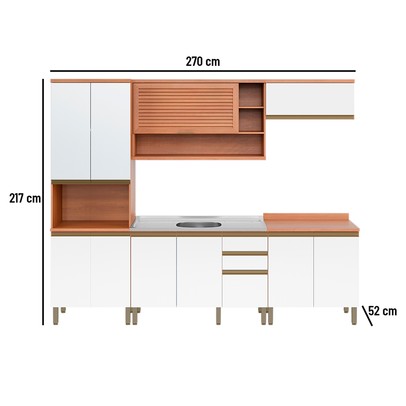 Cozinha Completa Macadâmia 10 Portas 3 Gavetas 914422 Freijó/Branco - Telasul