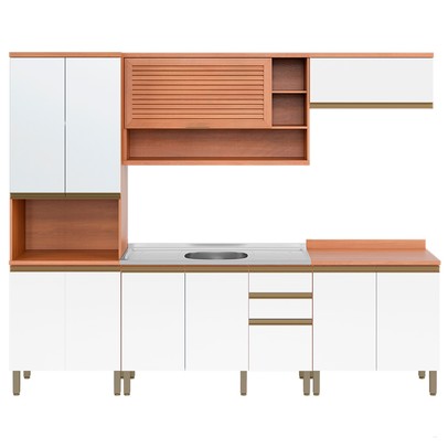 Cozinha Completa Macadâmia 10 Portas 3 Gavetas 914422 Freijó/Branco - Telasul