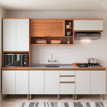 Cozinha Completa Macadâmia 10 Portas 3 Gavetas 914422 Freijó/Branco - Telasul