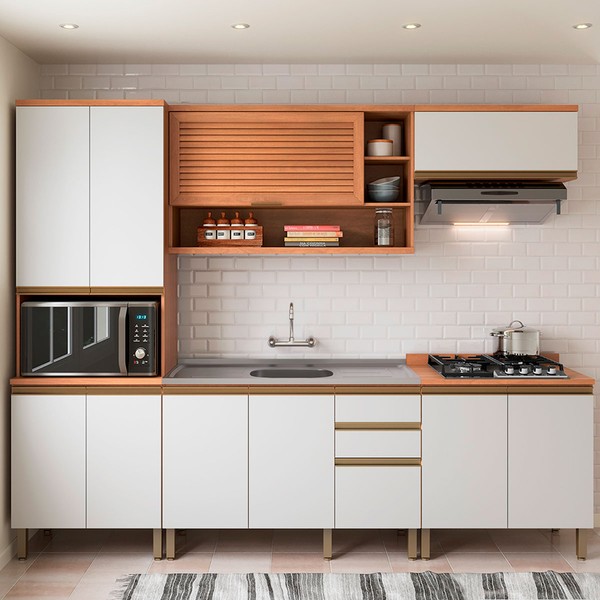 Cozinha Completa Macadâmia 10 Portas 3 Gavetas 914422 Freijó/Branco - Telasul