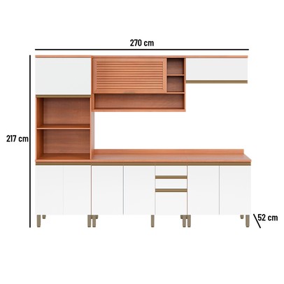 Cozinha Completa Macadâmia 9 Portas 3 Gavetas Freijó/Branco 914423 - Telasul