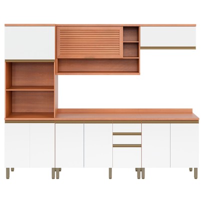 Cozinha Completa Macadâmia 9 Portas 3 Gavetas Freijó/Branco 914423 - Telasul