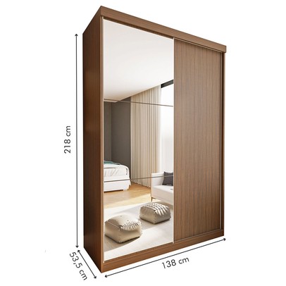 Guarda-Roupa Solteiro Cléo 2 Portas de Correr 2 Gavetas Freijó - Minastex