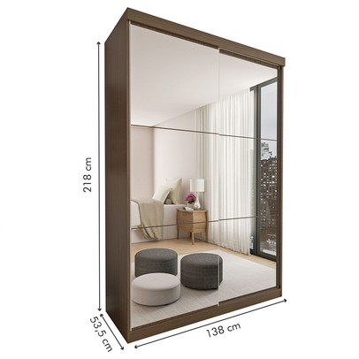 Guarda-Roupa Solteiro Lila 2 Portas de Correr 2 Gavetas Freijó - Minastex