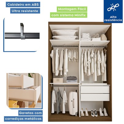 Guarda-Roupa Solteiro Kiara 2 Porta de Correr Freijó - Minastex