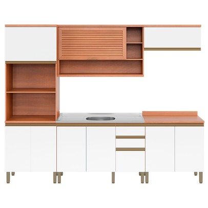 Cozinha Completa Macadâmia 9 Portas 3 Gavetas Freijó/Branco 914424 - Telasul