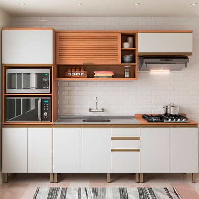 Cozinha Completa Macadâmia 9 Portas 3 Gavetas Freijó/Branco 914424 - Telasul