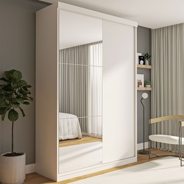 Guarda-Roupa Solteiro Salvador Plus 2 Portas de Correr 2 Gavetas Branco - Minastex