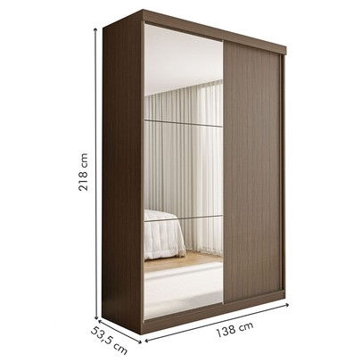 Guarda-Roupa Solteiro Salvador Plus 2 Portas de Correr 2 Gavetas Freijó - Minastex