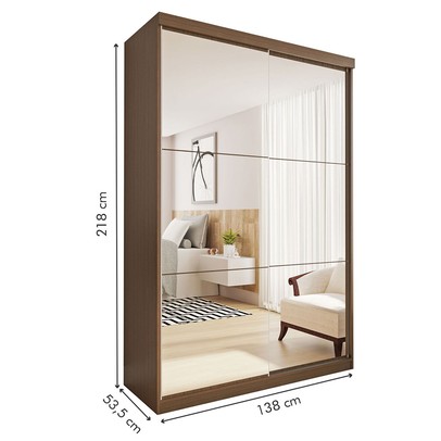 Guarda-Roupa Solteiro Salvador Top 2 Portas de Correr 2 Gavetas Freijó - Minastex