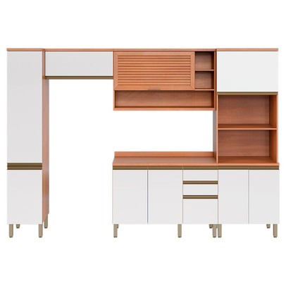 Cozinha Completa Macadâmia 9 Portas 3 Gavetas Freijó/Branco 914425 - Telasul
