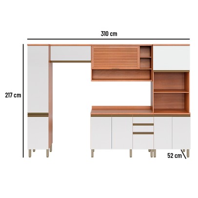 Cozinha Completa Macadâmia 9 Portas 3 Gavetas Freijó/Branco 914425 - Telasul