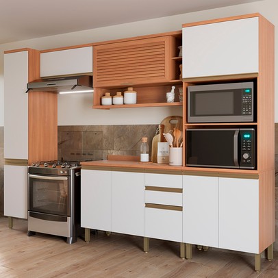 Cozinha Completa Macadâmia 9 Portas 3 Gavetas Freijó/Branco 914425 - Telasul