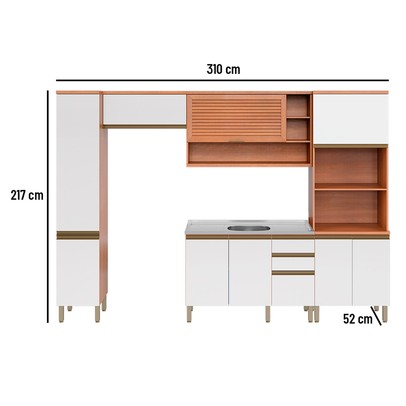 Cozinha Completa Macadâmia 9 Portas 3 Gavetas Freijó/Branco 914426 - Telasul