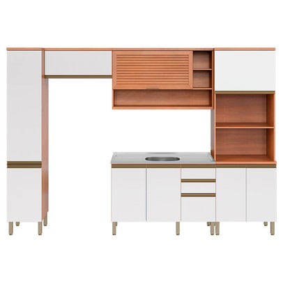 Cozinha Completa Macadâmia 9 Portas 3 Gavetas Freijó/Branco 914426 - Telasul