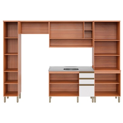 Cozinha Completa Macadâmia 9 Portas 3 Gavetas Freijó/Branco 914426 - Telasul