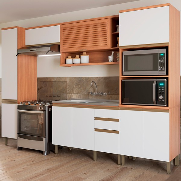 Cozinha Completa Macadâmia 9 Portas 3 Gavetas Freijó/Branco 914426 - Telasul