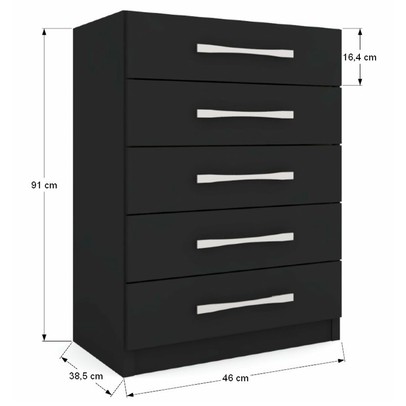 Cômoda 5 Gavetas Monique Preto Fosco - Panorama Móveis