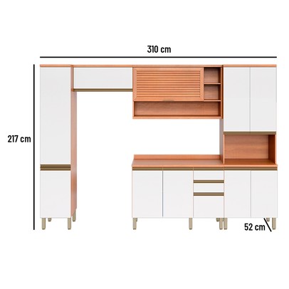 Cozinha Completa Macadâmia 10 Portas 3 Gavetas Freijó/Branco 914427 - Telasul