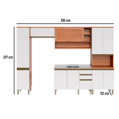 Cozinha Completa Macadâmia 10 Portas 3 Gavetas Freijó/Branco 914428 - Telasul