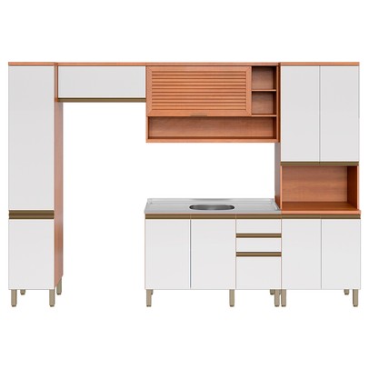 Cozinha Completa Macadâmia 10 Portas 3 Gavetas Freijó/Branco 914428 - Telasul