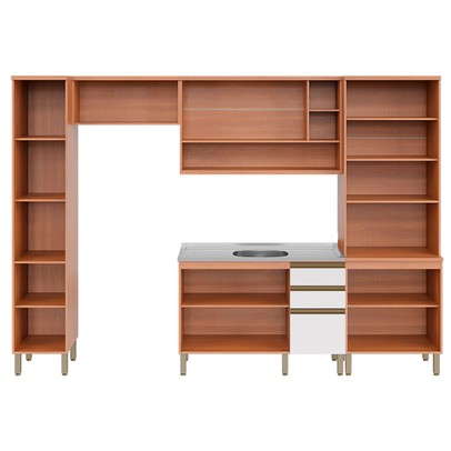 Cozinha Completa Macadâmia 10 Portas 3 Gavetas Freijó/Branco 914428 - Telasul